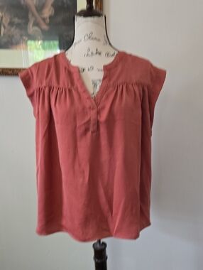 Kori Dusky Peach Cap Sleeve Split Neck Blouse